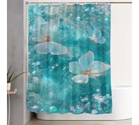 Blue-Green Shower Curtain 80x200 cm Extra Long Shower Curtains for Bathroom Butterfly Waterproof Door Screen with Hooks and Weighted Hem, Washable, Quick Dry, All Seasons Bathroom Decoration 3Y-289