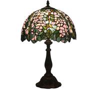 Blue Green Stained Wisteria Vintage Table Lamp, 12 Inch Rustic Purple Pink Glass Bedside Light, Living Room Study Reading