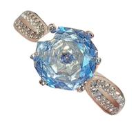 Blue Green Stone Jewelry Set Geometric Cut Pendant Necklace Crystal Accent Earrings Floral Ring Suite for Women Occasion