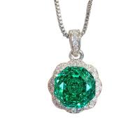 Blue Green Stone Jewelry Set Geometric Cut Pendant Necklace Crystal Accent Earrings Floral Ring Suite for Women Occasion