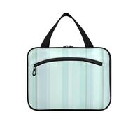 Blue-Green Stripes Hanging Large Hanging Toiletry Bag with Hook, Designer Chic Makeup Bag for car for dad Traveling bolso para maquillaje de Mujer L