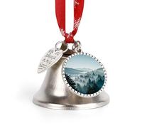 Blue Green Tree Landscape Christmas Bells Ornaments, Hanging Iron Jingles Decoration - Elegant Jingle Bell Ornament for Tree, Home, Festive Decor