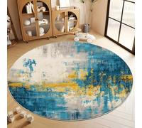 Blue-Green Washable Round Rugs 160 cm, Non Slip Retro Lines VibrantBoys Girls Circle Rug - Super Soft Low Pile Area Carpet for Bedroom Living Room Kids Room