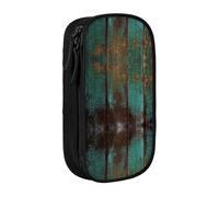 Blue Green Wood Grain Print Pencil Case Coin Key Card Bag Purse Large Pen Pouch for Kids Boys School Office