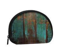Blue Green Wood Grain Print Portable Mini Storage Bag Shell Shaped Wallet Small Coin Wallet Shell Storage Bag