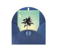 Blue Greeting Card â€“ Married Couple Walking on The Beach Print Blank Blessed Card for Birthday, Wedding, Valentine's Day & Party Invitation