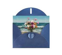Blue Greeting Card DLXW Bouquet of flowers on the beach Pattern for Christmas, Children's Birthday, Valentine's Day, Wedding Anniversary & Party Invitation