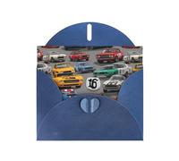 Blue Greeting Card DLXW Crazy Retro Cars Pattern for Christmas, Children's Birthday, Valentine's Day, Wedding Anniversary & Party Invitation