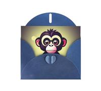 Blue Greeting Card DLXW Cute Monkey Pattern for Christmas, Children's Birthday, Valentine's Day, Wedding Anniversary & Party Invitation