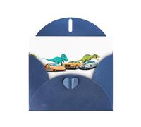 Blue Greeting Card DLXW Dinosaurs and sports cars Pattern for Christmas, Children's Birthday, Valentine's Day, Wedding Anniversary & Party Invitation