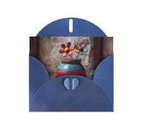 Blue Greeting Card DLXW Little flowers in the painted pottery Pattern for Christmas, Children's Birthday, Valentine's Day, Wedding Anniversary & Party Invitation