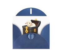 Blue Greeting Card DLXW Little sheep in the treasure box Pattern for Christmas, Children's Birthday, Valentine's Day, Wedding Anniversary & Party Invitation
