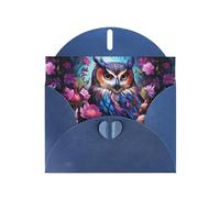 Blue Greeting Card DLXW Owl in the flowers Pattern for Christmas, Children's Birthday, Valentine's Day, Wedding Anniversary & Party Invitation