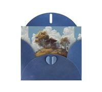 Blue Greeting Card DLXW Pavilion on the hill Pattern for Christmas, Children's Birthday, Valentine's Day, Wedding Anniversary & Party Invitation