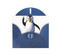 Blue Greeting Card DLXW Penguin skiing Pattern for Christmas, Children's Birthday, Valentine's Day, Wedding Anniversary & Party Invitation