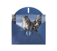 Blue Greeting Card DLXW Snow Leopard on the Mountain Pattern for Christmas, Children's Birthday, Valentine's Day, Wedding Anniversary & Party Invitation