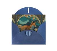 Blue Greeting Card DLXW The Fox on the Lotus Leaf Pattern for Christmas, Children's Birthday, Valentine's Day, Wedding Anniversary & Party Invitation
