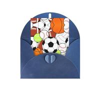 Blue Greeting Card with Matching Envelope - Various sports balls Print Blank Blessed Design for Birthday, Wedding, Valentine's Day