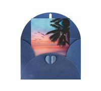 Blue Greeting Cards with Matching Envelopes - Coconut Palm Tree Sandy Beach Print Blank Blessed Cards for Birthday, Wedding, Valentine's Day