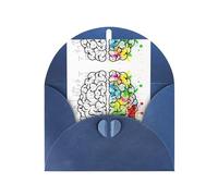 Blue Greeting Cards with Matching Envelopes - Geometry Brain Image with Science Print Blank Blessed Cards for Birthday, Wedding, Valentine's Day