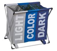 URBNLIVING 3 Section Woven Fabric Laundry Hamper Basket & Organiser Rack - Compartments for Light, Coloured & dark Clothes - Foldable (Blue & Grey)