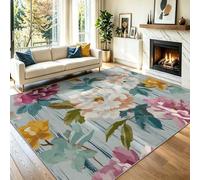 Blue-Grey Area Rugs 60 x 90 cm, Classic Boho Art Floral Plant Washable Rug for Coffee Table, Home Office Chair, Non-Slip Durable Entrance Carpet, Indoor Area Rug for Dining Room