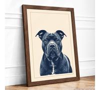Blue-Grey Dog Portrait Modern Framed Wall Art Print A4 (29.7×21cm) Walnut, Wall Decor for Living Room, Bedroom, Office & Home, Ready to Hang, Art Gift