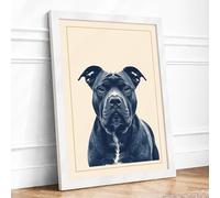 Blue-Grey Dog Portrait Modern Framed Wall Art Print A4 (29.7×21cm) White, Wall Decor for Living Room, Bedroom, Office & Home, Ready to Hang, Art Gift