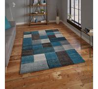 Blue/grey Handmade Modern Easy To Clean Geometric Rug For Dining Room -60 X 230Cm (Runner)