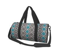 Blue Grey Lattice Large Round Travel Duffel Bag,Extra Large Capacity Foldable Gym Bag with Removable Shoulder Strap,Durable Canvas Carry-On Bag for Sports