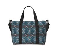 Blue Grey Lattice Water-Resistant Crossbody Travel Bag, Large Carry-On with Adjustable Strap, Multi-Compartment Weekender for Gym, Travel, Outdoor