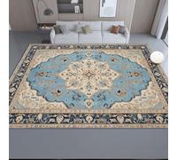 Blue Grey Oriental Traditional Rugs Living Room, 60 x 90 cm, Non-Slip | Geometric Meander Botanical Pattern Scrollwork Low Pile Rug, Washable, Pet Friendly for Living Room, Bedroom, Lounge
