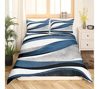 Blue Grey Stripe Bedding Duvet Cover Set Super King Bedding Set for Kids Boys Girls Decor Geometric Comforter Cover Set Microfiber Modern Striped Art Bedspread Cover