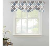 Blue Grey Tie Up Valances Curtain, Morocco Geometric Plaid Adjustable Rod Pocket Short Window Treatment Tie Up Curtains Valances for Kitchen Living Room Bathroom 60x18 Inches