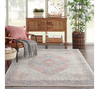Blue Grey Traditional Bordered Geometric Easy To Clean Rug For Bedroom & Living Room-79 X 305Cm (Runner)