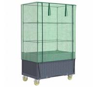Raised Garden Bed Greenhouse Blue-Grey PP 80x50x182cm Rattan Look with 4 Wheels
