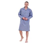 (Blue Grey, XXL) Malay Mens Nightshirts Woven Check Cotton Blend Loungewear Regular Big Size M to 5XL