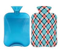 Blue Grid Hot Water Bottle with Cover, Check Painted 2L Hot Water Bag for Pain Relief, Neck and Shoulder, Hand Feet Warmer