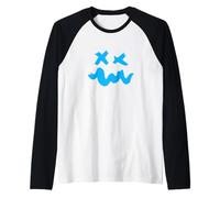 Blue Grunge Face Wavy Smile Blue Graphic Raglan Baseball Tee