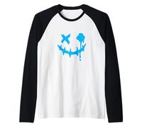 Blue Grunge Smile Blob Eye Blue Graphic Raglan Baseball Tee