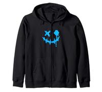 Blue Grunge Smile Blob Eye Blue Graphic Zip Hoodie