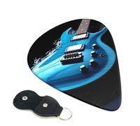 Blue Guitar Guitar Picks 6 Pack with Leather Guitar Pick Holder Keychain, Plectrum Key Fob Cases Bag, Abstract Art Plectrum for Acoustic Electric Guitar, Ukulele 0.71mm