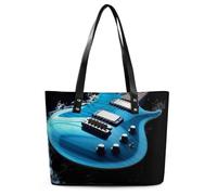 Blue Guitar Leather Tote Bag for Women Work Shoulder Purses with Zipper Waterproof Large Computer Shoulder Bag Fashion Ladies Shoulder Handbag Reusable Shopping Bags