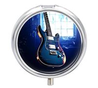 Blue Guitar Pill Box, 3 Compartment Small Pill Case Waterproof Travel Pill Organizer for Pocket Or Purse Portable Mini Medicine Tablet Vitamin Holder Pill Case