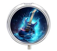 Blue Guitar Pill Box 3 Compartment Small Portable Medicine Case Pill Organizer for Pocket Purse