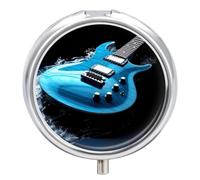 Blue Guitar Pill Box Cute Round Pill Box 3 Compartment Decorative Pocket Purse Portable Mini Travel Medicine Tablet Vitamin Fish Oil Holder Organizer Pill Case