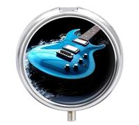 Blue Guitar Pill Box Medicine Pill Organizer 3 Compartment Daily Pill Case Small Pill Container Round Pill Holder Travel Pill Box Metal Pill Case for Purse Pocket