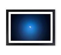 Blue Half Moon Framed Print | A2 Oak Framed Wall Art | Ready to Hang | Modern Space Picture | Living Room Bedroom Lounge Office