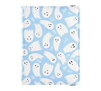 Blue Halloween Ghosts Leather Passport Holder Cover Wallet Large Capacity Passport Covers for Men Trip Organizer, Light Blue Halloween Ghosts Pattern, One Size, Fashion