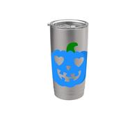 Blue Halloween Heart Pumpkin Jack-o-Lantern Cute Whimsical Stainless Steel Insulated Tumbler